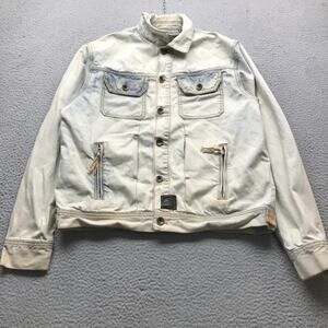 Akoo Brand Light Washed Jean Denim Trucker Jacket Mens XL Button Blue